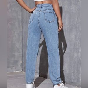 High waisted destroyed mom jeans